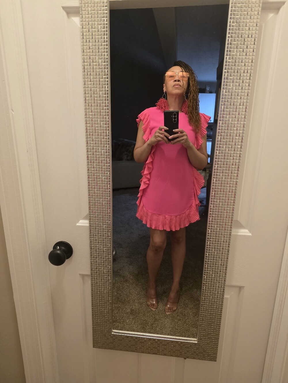 Bright Pink Ruffle Shift Dress - Picture 3 of 3